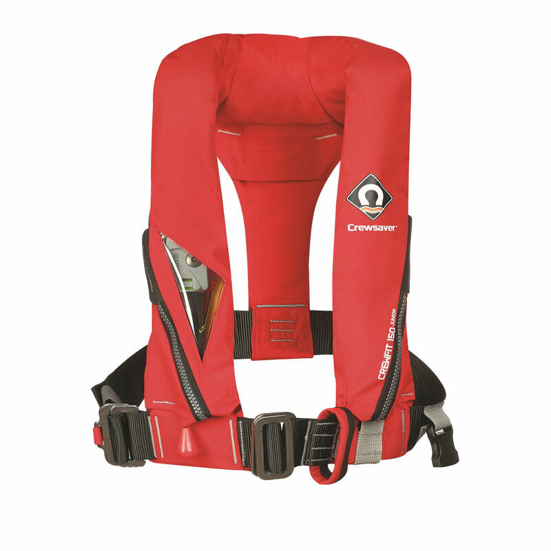 Genuine Premium Crewsaver Crewfit Junior (Child)150N Red Automatic with Crutch Strap, Chin Support, Harness Loop - Centre Metal Buckle Adjuster Lifejacket